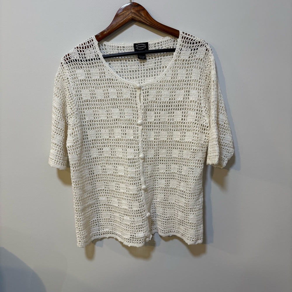 Women’s Large Crochet Cardigan Cotton Blend Boho Cottagecore Y2K Inspired